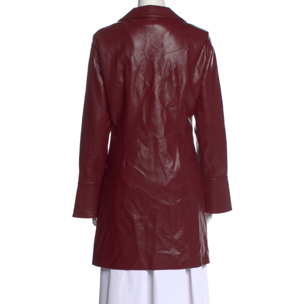 NWT Cinq a Sept Burgundy Faux Leather Dress Bell Sleeve Twist Waist Size 8 - Picture 3 of 8